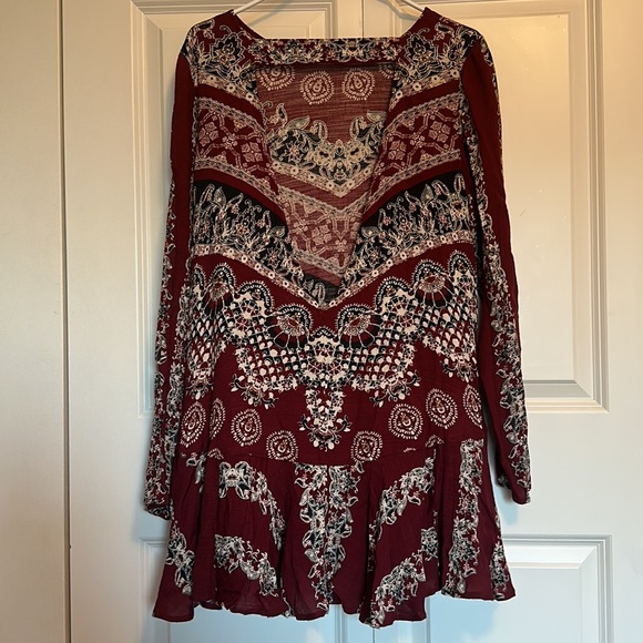 Free People dress long sleeve open back boho mini dress size Medium - Picture 4 of 8